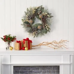 24 In. Snow Tipped Holiday Artificial Wreath With Berries Pine Cones And Ornaments 7 24 In. Snow Tipped Holiday Artificial Wreath With Berries Pine Cones And Ornaments -Christmas Decor Shop nearly natural christmas wreaths 4609 31 1000