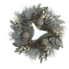 24 In. Snow Tipped Holiday Artificial Wreath With Berries Pine Cones And Ornaments -Christmas Decor Shop nearly natural christmas wreaths 4609 64 1000