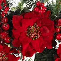 24in. Artificial Poinsettia Wreath -Christmas Decor Shop nearly natural christmas wreaths 4660 a0 1000
