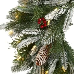 24 In. Pre-Lit Snowed Artificial Christmas Wreath With 50 Warm White LED Lights And Pine Cones -Christmas Decor Shop nearly natural christmas wreaths 4784 4f 1000