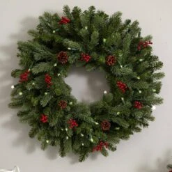 30 In. Lighted Pine Artificial Wreath With Berries And Pine Cones 12 30 In. Lighted Pine Artificial Wreath With Berries And Pine Cones -Christmas Decor Shop nearly natural christmas wreaths 4860 1f 1000