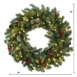 30 In. Lighted Pine Artificial Wreath With Berries And Pine Cones 11 30 In. Lighted Pine Artificial Wreath With Berries And Pine Cones -Christmas Decor Shop nearly natural christmas wreaths 4860 4f 1000