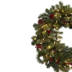 30 In. Lighted Pine Artificial Wreath With Berries And Pine Cones 10 30 In. Lighted Pine Artificial Wreath With Berries And Pine Cones -Christmas Decor Shop nearly natural christmas wreaths 4860 c3 1000
