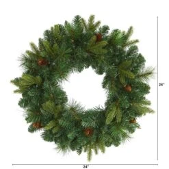 24 In. Pre-Lit Mixed Pine Artificial Christmas Wreath With 35 Clear LED Lights And Pinecones -Christmas Decor Shop nearly natural christmas wreaths w1114 c3 1000