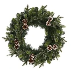 24 In. Pre-Lit Snowed Pinecone Artificial Christmas Wreath With 35 Clear LED Lights -Christmas Decor Shop nearly natural christmas wreaths w1118 4f 1000