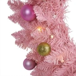 24 In. Pink Pre-Lit Artificial Christmas Wreath With 35 LED Lights And Ornaments -Christmas Decor Shop nearly natural christmas wreaths w1119 4f 1000
