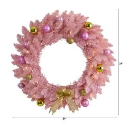 24 In. Pink Pre-Lit Artificial Christmas Wreath With 35 LED Lights And Ornaments -Christmas Decor Shop nearly natural christmas wreaths w1119 c3 1000