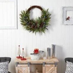 30 In. Unlit Pine And Pinecone Artificial Christmas Wreath On Twig Ring -Christmas Decor Shop nearly natural christmas wreaths w1262 31 1000