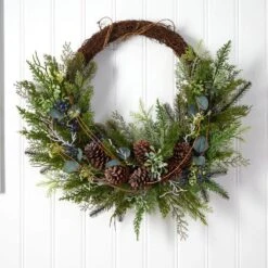 30 In. Unlit Pine And Pinecone Artificial Christmas Wreath On Twig Ring -Christmas Decor Shop nearly natural christmas wreaths w1262 4f 1000