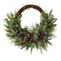 30 In. Unlit Pine And Pinecone Artificial Christmas Wreath On Twig Ring