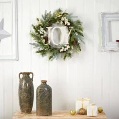 24 In. Unlit Christmas Joy Greenery Holiday Artificial Wreath -Christmas Decor Shop nearly natural christmas wreaths w1263 4f 1000