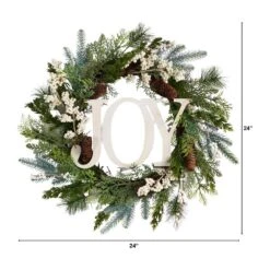 24 In. Unlit Christmas Joy Greenery Holiday Artificial Wreath -Christmas Decor Shop nearly natural christmas wreaths w1263 c3 1000