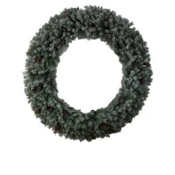 72 In. Pre-Lit LED Giant Flocked Artificial Christmas Wreath With Pinecones, 600 Clear LED Lights -Christmas Decor Shop nearly natural christmas wreaths w1282 4f 1000