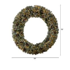72 In. Pre-Lit LED Giant Flocked Artificial Christmas Wreath With Pinecones, 600 Clear LED Lights -Christmas Decor Shop nearly natural christmas wreaths w1282 c3 1000