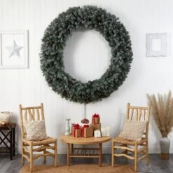 72 In. Pre-Lit LED Giant Flocked Artificial Christmas Wreath With Pinecones, 600 Clear LED Lights -Christmas Decor Shop nearly natural christmas wreaths w1282 fa 1000