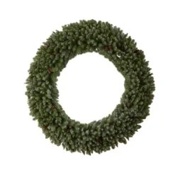 72 In. Prelit LED Giant Flocked Artificial Christmas Wreath With Pinecones, 400 Clear LED Lights -Christmas Decor Shop nearly natural christmas wreaths w1285 4f 1000