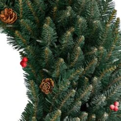 48 In. Prelit LED Large Flocked Artificial Christmas Wreath With Pinecones, Berries, 150 Clear LED Lights -Christmas Decor Shop nearly natural christmas wreaths w1286 44 1000