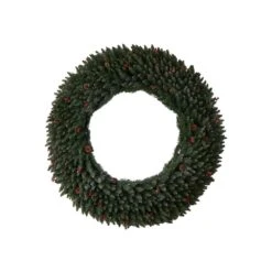 60 In. Prelit LED Large Flocked Artificial Christmas Wreath With Pinecones, Berries, 400 Clear LED Lights -Christmas Decor Shop nearly natural christmas wreaths w1287 4f 1000