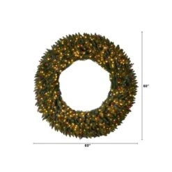 60 In. Prelit LED Large Flocked Artificial Christmas Wreath With Pinecones, Berries, 400 Clear LED Lights -Christmas Decor Shop nearly natural christmas wreaths w1287 c3 1000