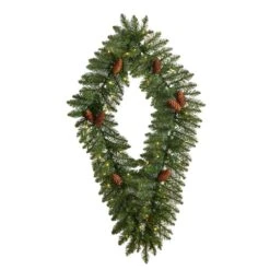 36 In. Prelit LED Geometric Diamond Artificial Christmas Wreath With Pinecones And 50 Warm White LED Lights