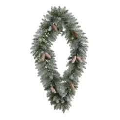 36 In. Prelit LED Geometric Diamond Frosted Artificial Christmas Wreath With Pinecones And 50 Warm White LED Lights -Christmas Decor Shop nearly natural christmas wreaths w1293 4f 1000