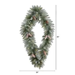 36 In. Prelit LED Geometric Diamond Frosted Artificial Christmas Wreath With Pinecones And 50 Warm White LED Lights -Christmas Decor Shop nearly natural christmas wreaths w1293 c3 1000