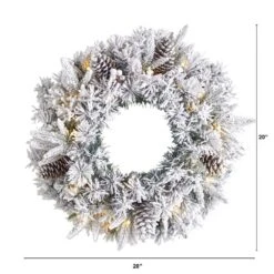 20 In. Prelit LED Flocked Artificial Christmas Wreath With 35 Warm White LED Lights -Christmas Decor Shop nearly natural christmas wreaths w1304 4f 1000