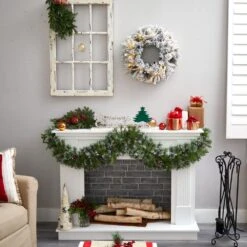 20 In. Prelit LED Flocked Artificial Christmas Wreath With 35 Warm White LED Lights -Christmas Decor Shop nearly natural christmas wreaths w1304 76 1000