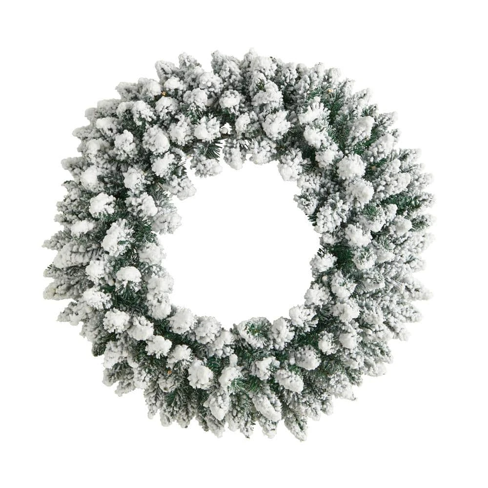 24 In. Prelit LED Flocked Artificial Christmas Wreath With 160 Bendable Branches And 35 Warm White LED Lights 6 24 In. Prelit LED Flocked Artificial Christmas Wreath With 160 Bendable Branches And 35 Warm White LED Lights - Image 4