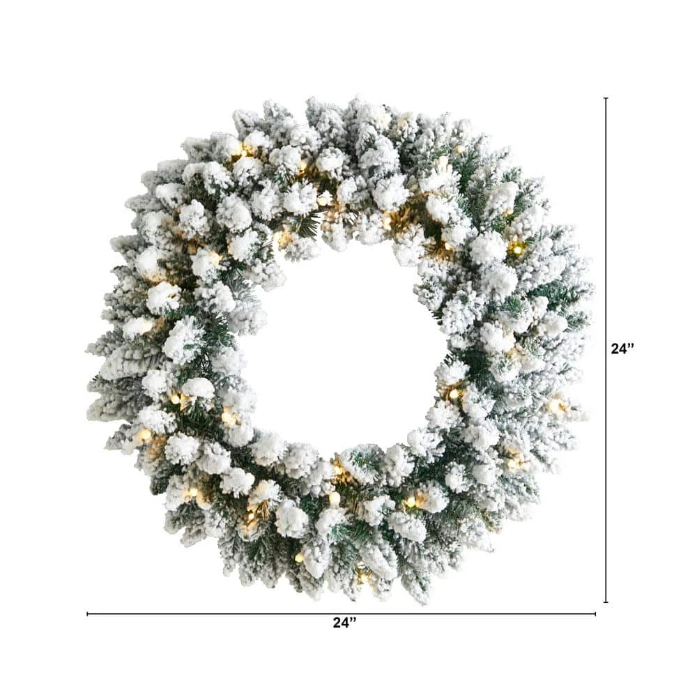 24 In. Prelit LED Flocked Artificial Christmas Wreath With 160 Bendable Branches And 35 Warm White LED Lights 5 24 In. Prelit LED Flocked Artificial Christmas Wreath With 160 Bendable Branches And 35 Warm White LED Lights - Image 3