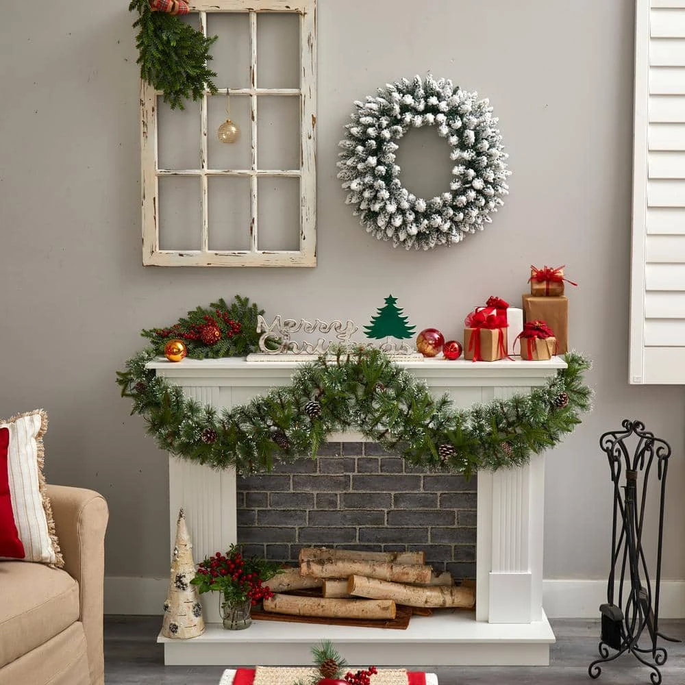 24 In. Prelit LED Flocked Artificial Christmas Wreath With 160 Bendable Branches And 35 Warm White LED Lights 9 24 In. Prelit LED Flocked Artificial Christmas Wreath With 160 Bendable Branches And 35 Warm White LED Lights - Image 7