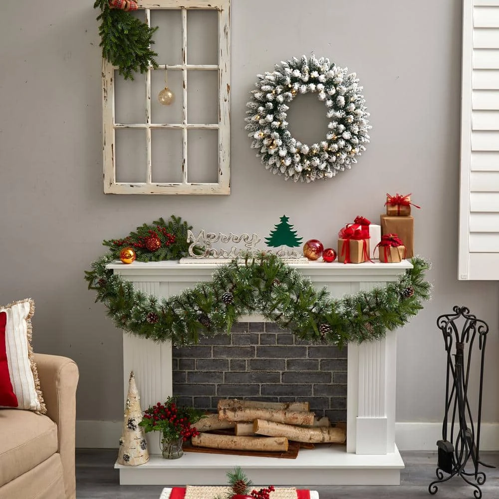 24 In. Prelit LED Flocked Artificial Christmas Wreath With 160 Bendable Branches And 35 Warm White LED Lights 8 24 In. Prelit LED Flocked Artificial Christmas Wreath With 160 Bendable Branches And 35 Warm White LED Lights - Image 6