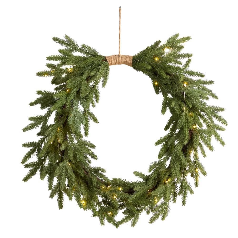 24 In. Prelit Holiday Pine Artificial Christmas Wreath Cascading 3 24 In. Prelit Holiday Pine Artificial Christmas Wreath Cascading