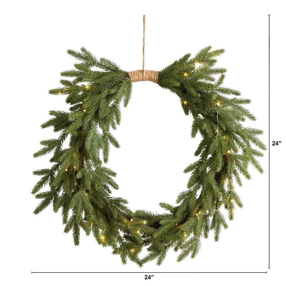24 In. Prelit Holiday Pine Artificial Christmas Wreath Cascading 5 24 In. Prelit Holiday Pine Artificial Christmas Wreath Cascading - Image 3