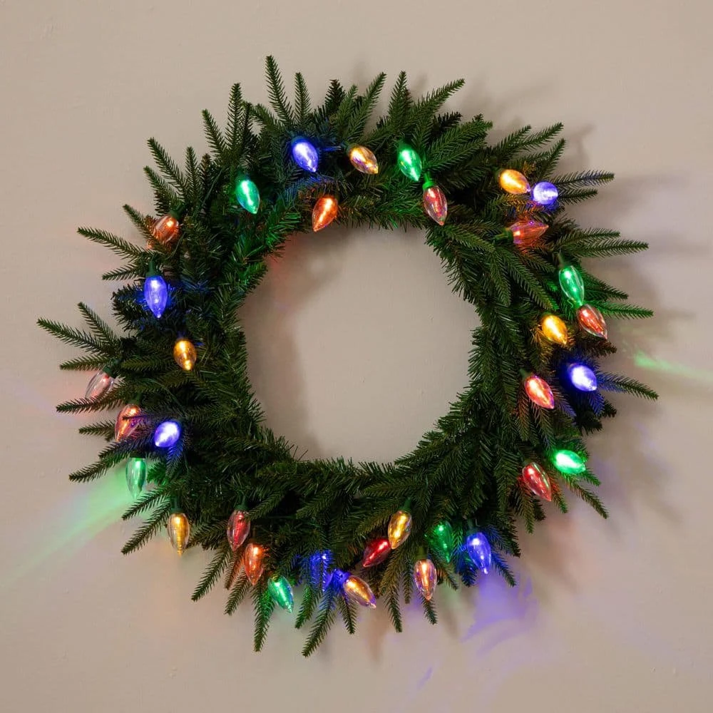 24 In. Pre-Lit Luxembourg Pine Artificial Christmas Wreath With 35-Multicolored Traditional Bulb LED Lights 12 24 In. Pre-Lit Luxembourg Pine Artificial Christmas Wreath With 35-Multicolored Traditional Bulb LED Lights - Image 10