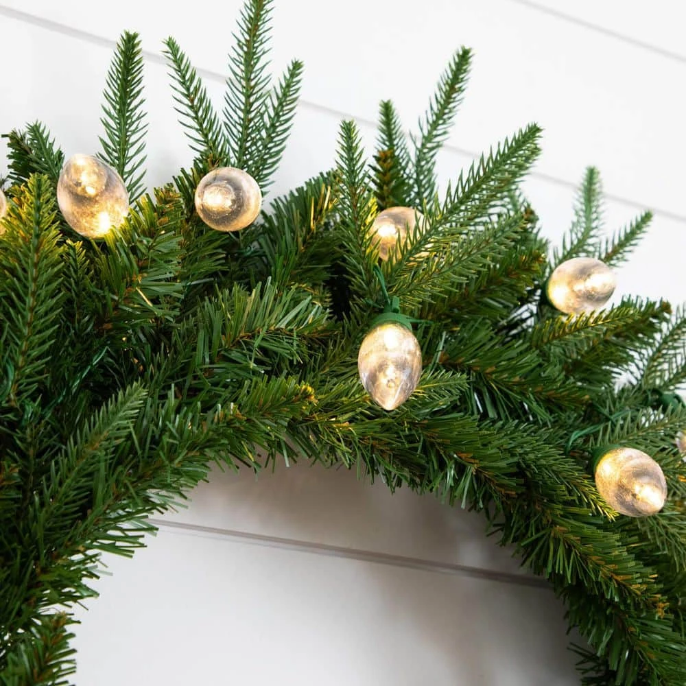 24 In. Pre-Lit Luxembourg Pine Artificial Christmas Wreath With 35-Multicolored Traditional Bulb LED Lights 10 24 In. Pre-Lit Luxembourg Pine Artificial Christmas Wreath With 35-Multicolored Traditional Bulb LED Lights - Image 8