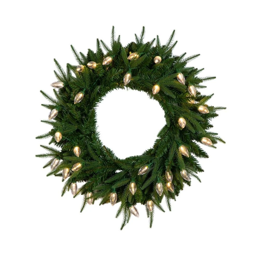 24 In. Pre-Lit Luxembourg Pine Artificial Christmas Wreath With 35-Multicolored Traditional Bulb LED Lights 3 24 In. Pre-Lit Luxembourg Pine Artificial Christmas Wreath With 35-Multicolored Traditional Bulb LED Lights