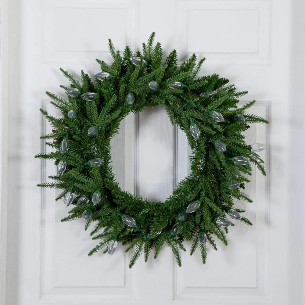 24 In. Pre-Lit Luxembourg Pine Artificial Christmas Wreath With 35-Multicolored Traditional Bulb LED Lights 6 24 In. Pre-Lit Luxembourg Pine Artificial Christmas Wreath With 35-Multicolored Traditional Bulb LED Lights - Image 4