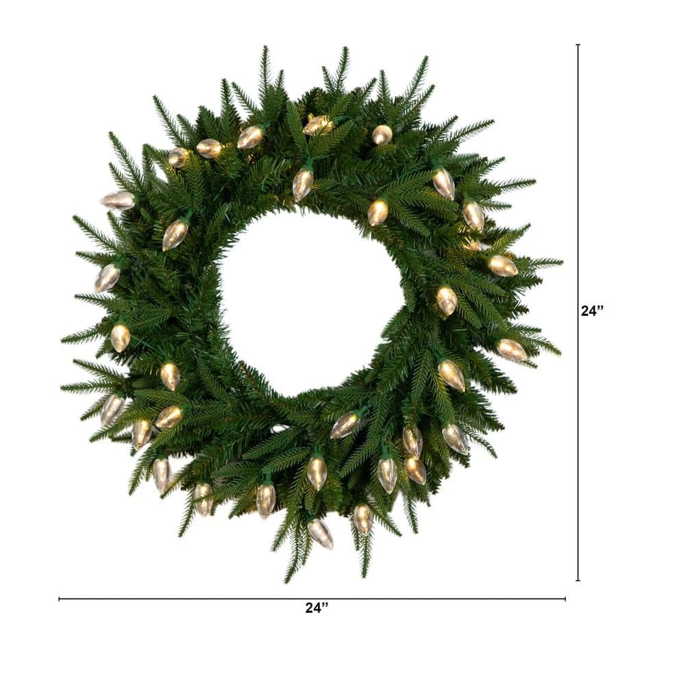 24 In. Pre-Lit Luxembourg Pine Artificial Christmas Wreath With 35-Multicolored Traditional Bulb LED Lights 9 24 In. Pre-Lit Luxembourg Pine Artificial Christmas Wreath With 35-Multicolored Traditional Bulb LED Lights - Image 7