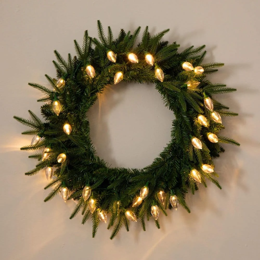 24 In. Pre-Lit Luxembourg Pine Artificial Christmas Wreath With 35-Multicolored Traditional Bulb LED Lights 13 24 In. Pre-Lit Luxembourg Pine Artificial Christmas Wreath With 35-Multicolored Traditional Bulb LED Lights - Image 11