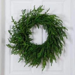 24 In. Artificial Real Touch Norfolk Island Pine Wreath With Natural Look -Christmas Decor Shop nearly natural christmas wreaths w1396 fa 1000