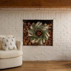 24 In. Artificial Balsam Fir Pine And Pampas Wreath With 50-Color Changing LED Lights -Christmas Decor Shop nearly natural christmas wreaths w1405 31 1000