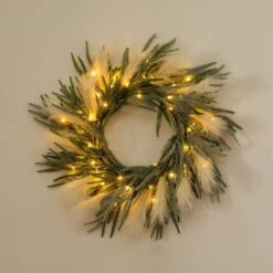 24 In. Artificial Balsam Fir Pine And Pampas Wreath With 50-Color Changing LED Lights -Christmas Decor Shop nearly natural christmas wreaths w1405 40 1000