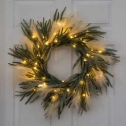 24 In. Artificial Balsam Fir Pine And Pampas Wreath With 50-Color Changing LED Lights -Christmas Decor Shop nearly natural christmas wreaths w1405 a0 1000