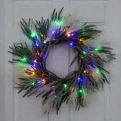 24 In. Artificial Balsam Fir Pine And Pampas Wreath With 50-Color Changing LED Lights -Christmas Decor Shop nearly natural christmas wreaths w1405 fa 1000 1