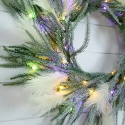 24 In. Artificial Balsam Fir Pine And Pampas Wreath With 50-Color Changing LED Lights -Christmas Decor Shop nearly natural christmas wreaths w1405 fa 1000