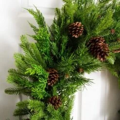 30 In. Artificial Norfolk Mixed Pine Wreath With Pinecones -Christmas Decor Shop nearly natural christmas wreaths w1406 1f 1000