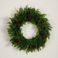 30 In. Artificial Norfolk Mixed Pine Wreath With Pinecones -Christmas Decor Shop nearly natural christmas wreaths w1406 44 1000