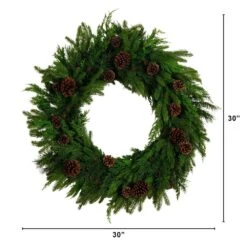 30 In. Artificial Norfolk Mixed Pine Wreath With Pinecones -Christmas Decor Shop nearly natural christmas wreaths w1406 c3 1000