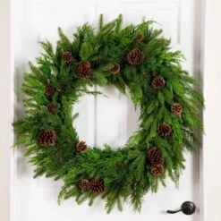 30 In. Artificial Norfolk Mixed Pine Wreath With Pinecones -Christmas Decor Shop nearly natural christmas wreaths w1406 fa 1000